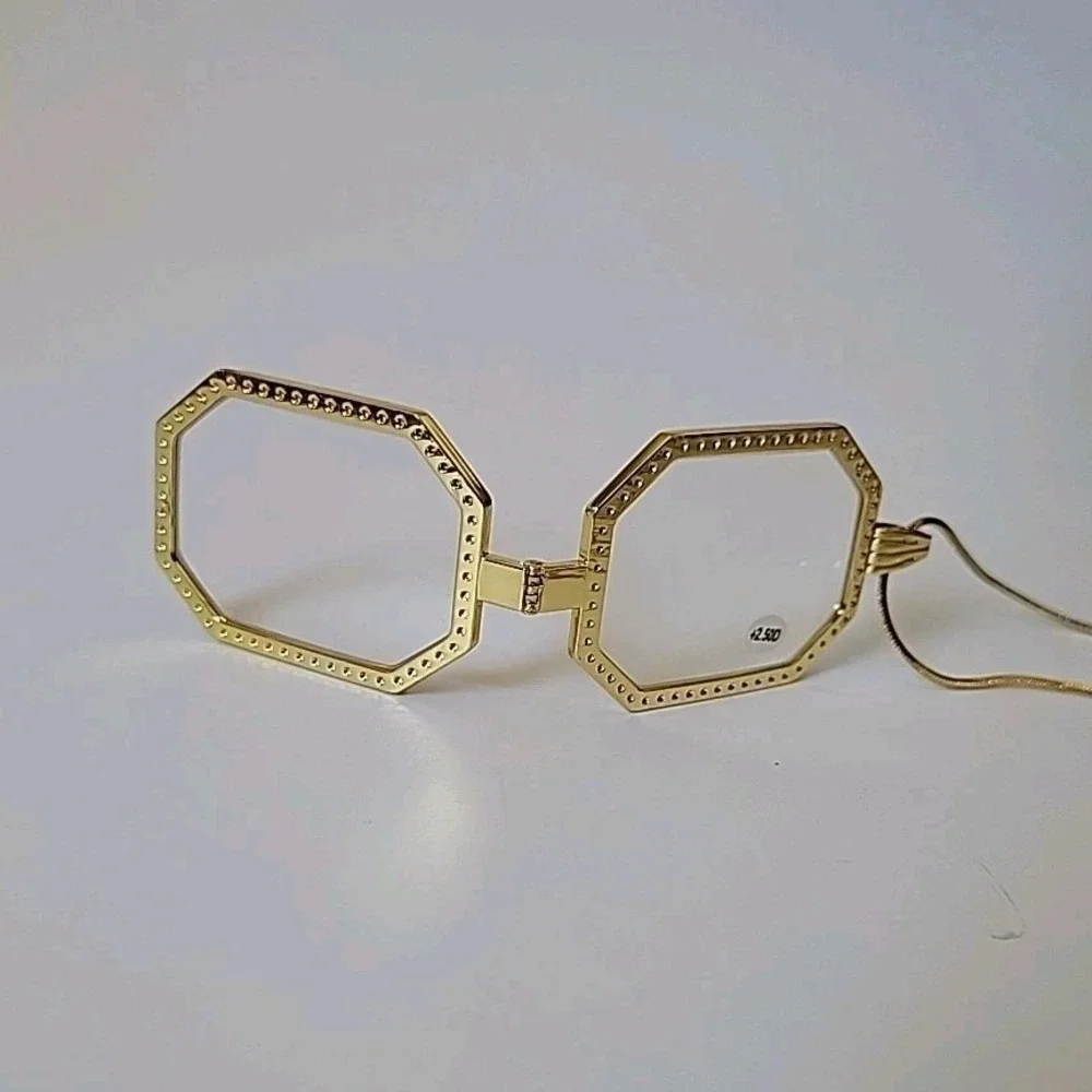 Dianna Folding Neck Glasses +2.50 Gold Tone Frame Compact Minimalist Versatile
